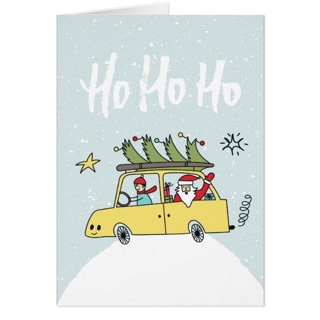 Ho Ho Ho / Funny Santa & Car Weihnachtsfeier Illus (Vorne)