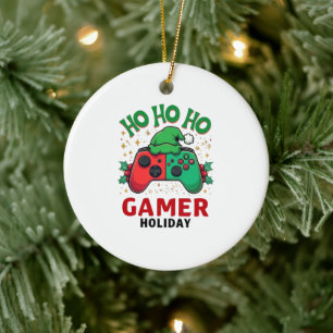 Ho Ho Ho Gamer-Feiertags-Weihnachtsbaumanhänger Keramik Ornament