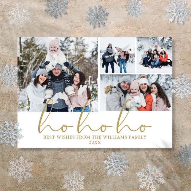 Ho Ho Ho Gold Script 4 Foto Weihnachten (Ho Ho Ho Gold Script 4 Photo Christmas Holiday Card)
