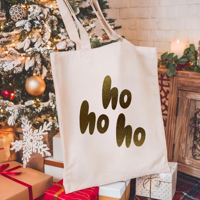 Ho Ho Ho | Goldtypografie Minimalistisch Weihnacht Tragetasche (Ho Ho Ho | Gold Typography Minimalist Christmas Tote Bag)