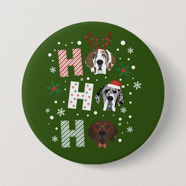 Ho Ho Ho Great Dane Frohe Weihnachten Button (Vorderseite)