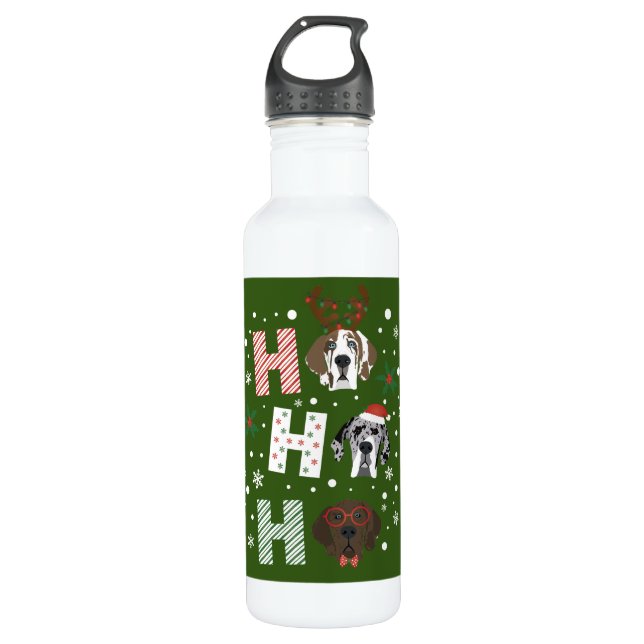 Ho Ho Ho Great Dane Frohe Weihnachten Edelstahlflasche (Vorderseite)