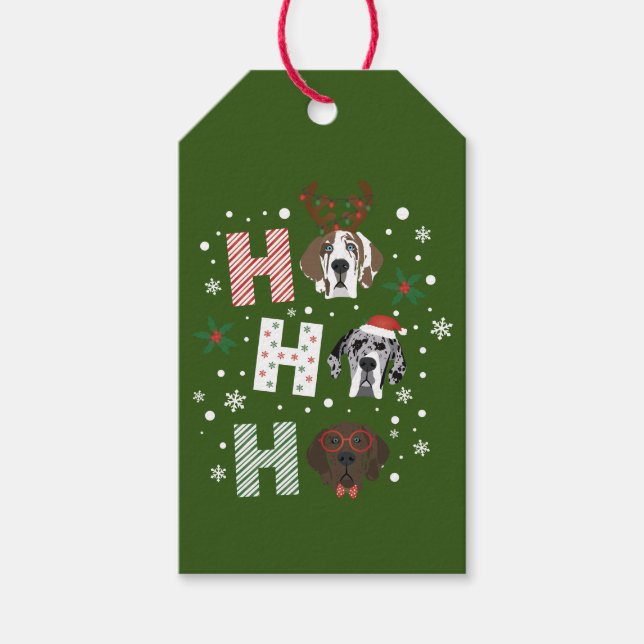 Ho Ho Ho Great Dane Frohe Weihnachten Geschenkanhänger (Vorderseite)