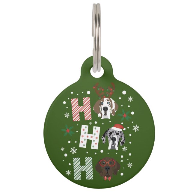 Ho Ho Ho Great Dane Frohe Weihnachten Haustiermarke (Vorderseite)