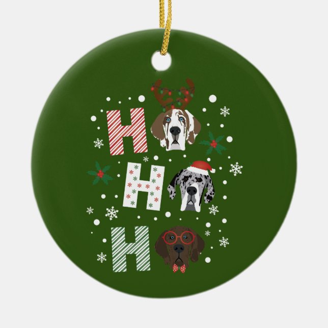 Ho Ho Ho Great Dane Frohe Weihnachten Keramik Ornament (Vorne)