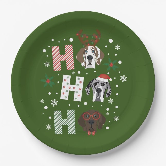Ho Ho Ho Great Dane Frohe Weihnachten Pappteller (Vorderseite)