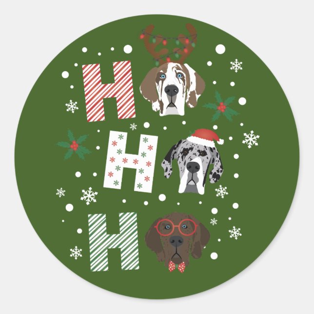 Ho Ho Ho Great Dane Frohe Weihnachten Runder Aufkleber (Vorderseite)
