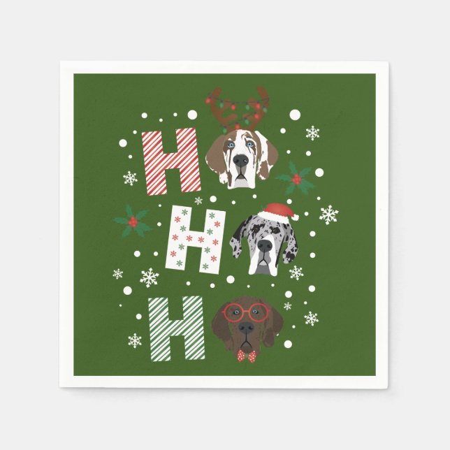 Ho Ho Ho Great Dane Frohe Weihnachten Serviette (Vorderseite)