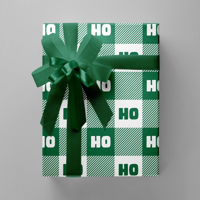 Ho Ho Ho Green White Chic Christmas Buffalo Plaid Geschenkpapier (Ho Ho Ho Green & White Chic Christmas Buffalo Plaid Wrapping Paper)