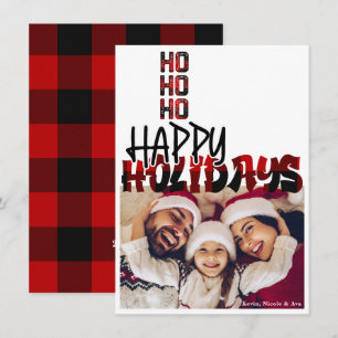 HO HO HO Grunge Karo Festtags Weihnachts Fotokarte Einladung