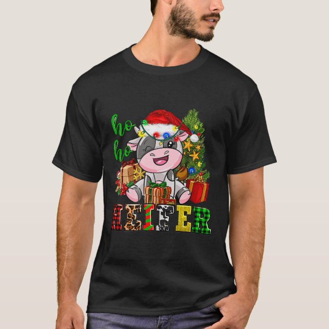 Ho Ho Ho Heifer Christmas Cow Santa Hat Farm Life  T-Shirt (Vorderseite)
