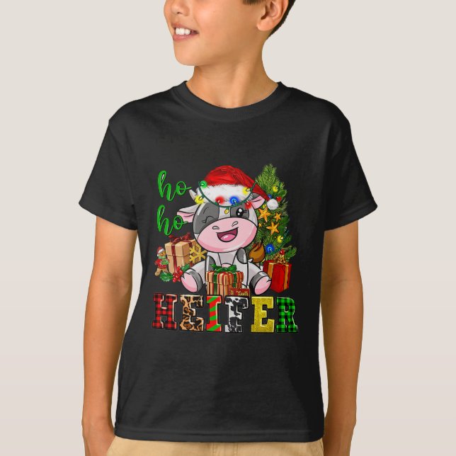 Ho Ho Ho Heifer Christmas Cow Santa Hat Farm Life  T-Shirt (Vorderseite)