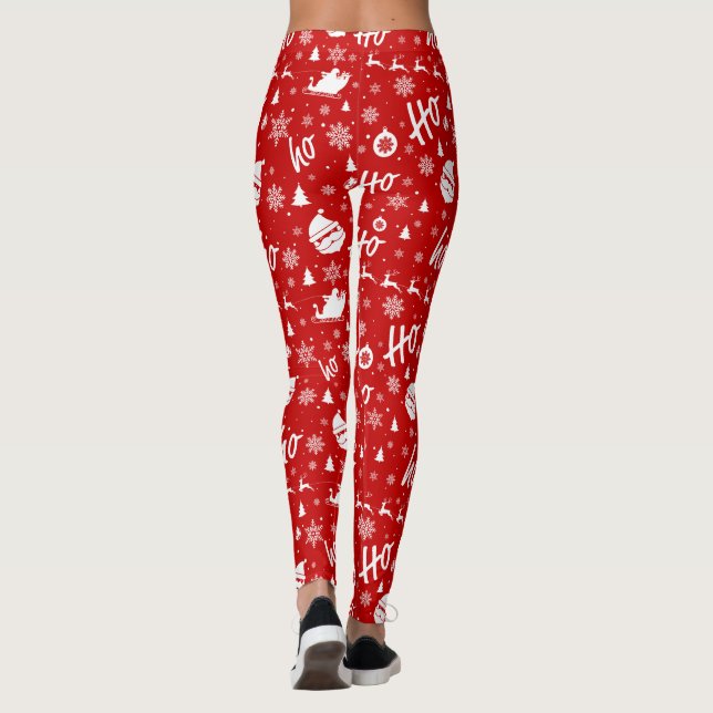Ho Ho Ho Ho Red & White Christmas Pattern Leggings (Rückseite)