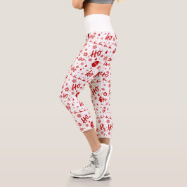 Ho Ho Ho Ho White & Red Christmas Pattern Capri Leggings