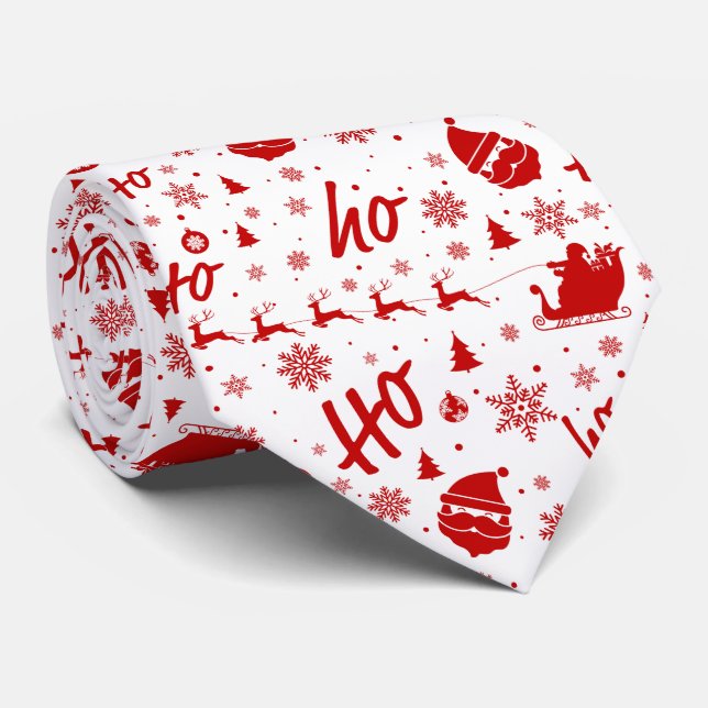 Ho Ho Ho Ho White & Red Christmas Pattern Krawatte (Gerollt)