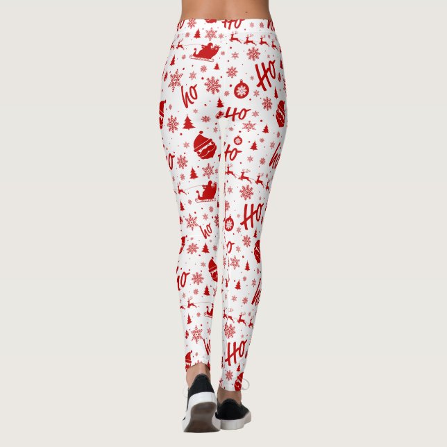 Ho Ho Ho Ho White & Red Christmas Pattern Long Leggings (Rückseite)