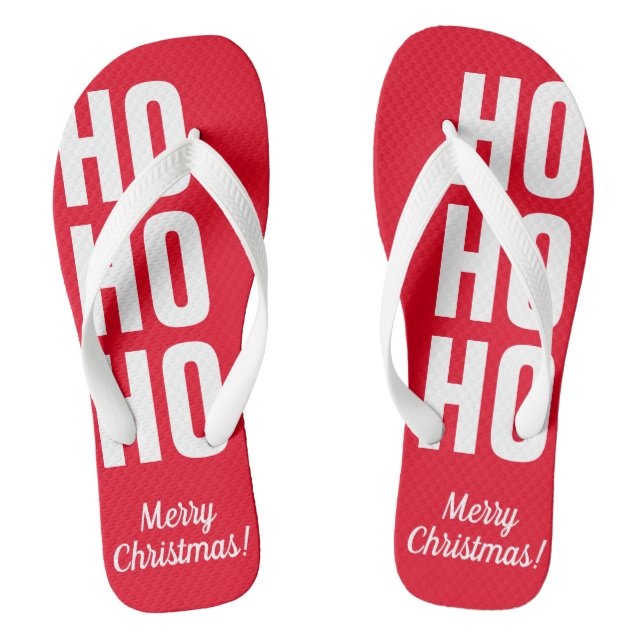 HO HO HO lustiger roter, tropischer Weihnachtsstra Flip Flops (Fußbett)