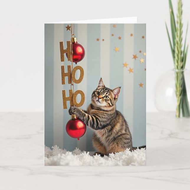 Ho Ho Ho Meowry Christmas Cat Karte (Vorderseite)