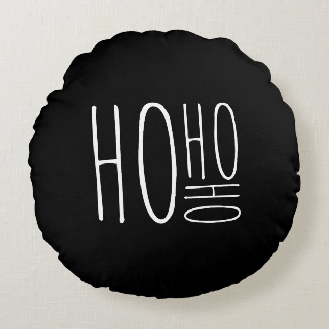 HO HO HO Merry Christmas Black Chic Farmouse Style Rundes Kissen (Vorderseite)