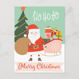 Ho Ho Ho Merry Christmas Santa Sleigh Feiertagspostkarte