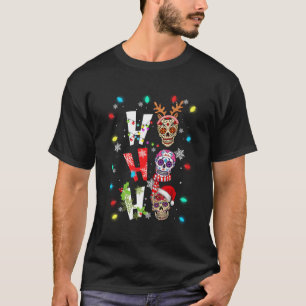 Ho Ho Ho Mexicanischer Schädel Weihnachtsmannmütze T-Shirt