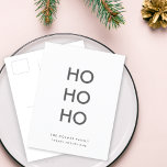 Ho Ho Ho | Minimalistisch Clean Simple White Chris Feiertagspostkarte<br><div class="desc">Einfache,  stilvolle "Ho Ho Ho Ho"-Urlaubspostkarte in einfarbiger Schwarz-Weiß mit moderner minimalistischer Typografie in Schwarzschwarz,  die sich leicht mit Ihrem eigenen Gruß,  Familiennamen & Jahr für eine angesagte Festsaison personalisiert machen lässt!</div>