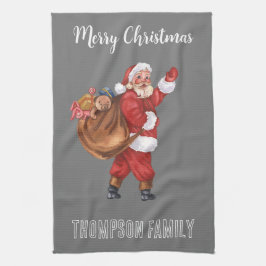Ho ho ho Mit Monogramm Schöner Familienname Santa  Geschirrtuch