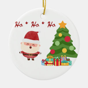 Ho, Ho, Ho mit Santa und Tannenbaum auf einem Keramik Ornament