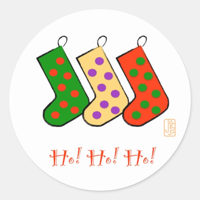 Ho! Ho! Ho! Mod Strumpf Frohe Weihnachten Runder Aufkleber (Vorderseite)
