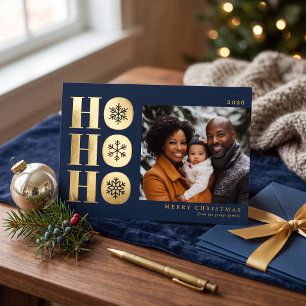 Ho Ho Ho Moderne Weihnachtsfotokarte - Navy Folien Feiertagskarte