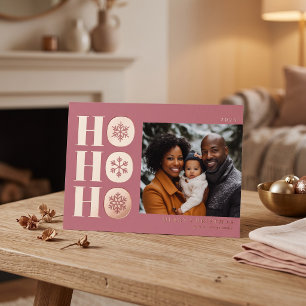 Ho Ho Ho moderne Weihnachtsfotokarte - Rosa Folien Feiertagskarte