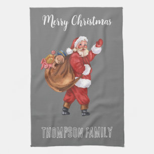Ho ho ho Monogramm Name einer lieben Familie Weihn Geschirrtuch