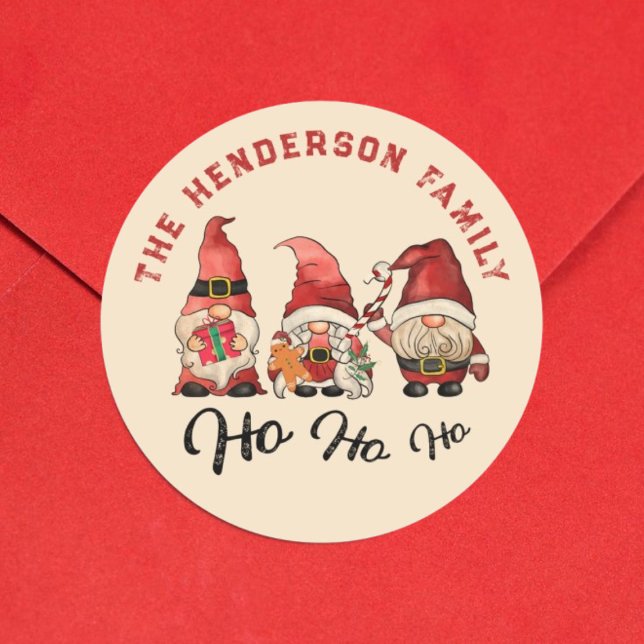 Ho Ho Ho! Niedliche nordische Gnomes Weihnachten Runder Aufkleber (Von Creator hochgeladen)