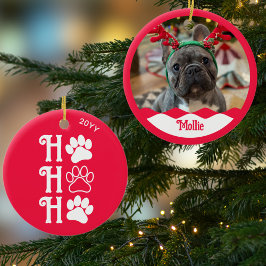 Ho Ho Ho Paw Print Niedlich Dog Foto Personalisier Keramik Ornament