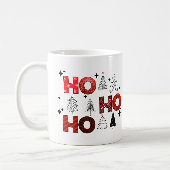 Ho Ho Ho Red Christmas Trees Winterurlaub Kaffeetasse (Links)