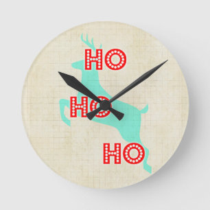 ho ho ho reindeer red blue christmas vintage runde wanduhr