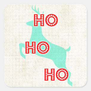Ho ho ho Rentiere rot blau Weihnachten Vintage Quadratischer Aufkleber