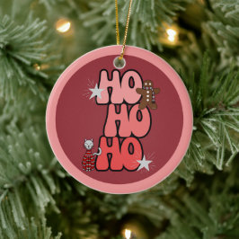 HO HO HO Retro Christmas Keramik Ornament