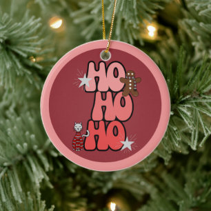 HO HO HO Retro Christmas Keramik Ornament
