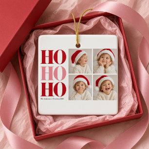 Ho Ho Ho Rot Pink Vier-Foto-Christmas-Schmuck Keramikornament