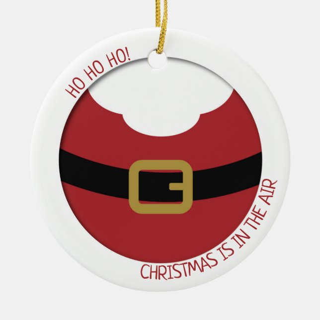 HO HO HO! Roter Weihnachtsbauch mit Gürtel und Bar Keramik Ornament (Vorne)