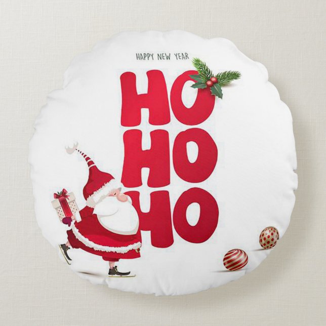 Ho Ho Ho Round Christmas Throw Kissen (Vorderseite)