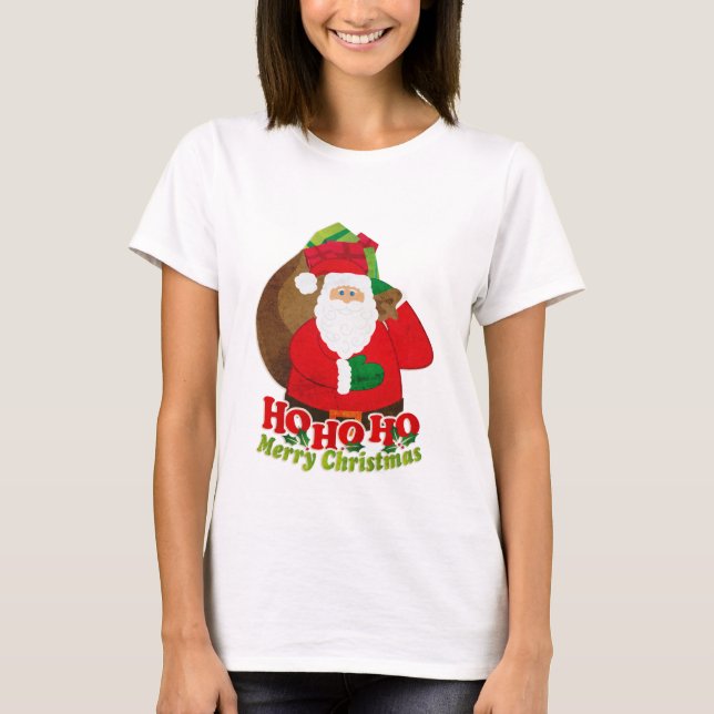 Ho Ho Ho Sankt-Damen-T - Shirt der frohen (Vorderseite)