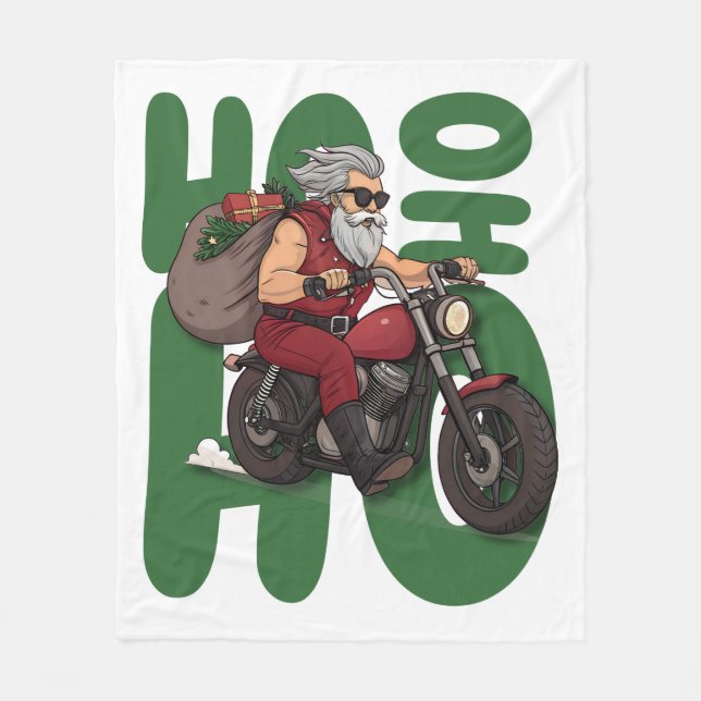 Ho Ho Ho Santa Biker Fleecedecke (Vorderseite)