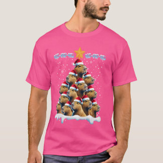 Ho Ho Ho Santa Capybara Weihnachtsbaum Sonnenunter T-Shirt