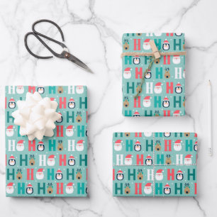 Ho Ho Ho Santa Claus & Friends Pattern Geschenkpapier Set