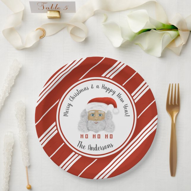 HO HO HO Santa Claus Red Lines Frohe Weihnachten Pappteller (Hochzeit)