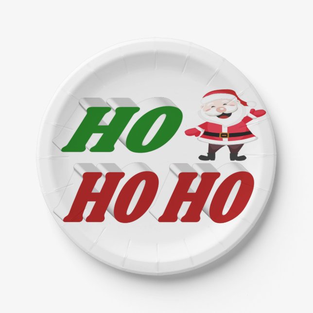 Ho Ho Ho Santa Claus Typografie Weihnachten Pappteller (Vorderseite)