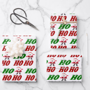 Ho Ho Ho Santa Claus Weihnachtstypografie Geschenkpapier Set