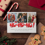 Ho Ho Ho Santa Family FotoCollage Weihnachten<br><div class="desc">Eine moderne Weihnachtskarte mit drei Fotos in einem niedlichen "Ho Ho Ho" Santa inspiriert Design. Fügen Sie Ihre Fotos,  Wünsche und Namen hinzu. Diese Weihnachts-Weihnachtskarte verwandelt sich in ein heiliges Muster auf der Rückseite des Fotos.</div>